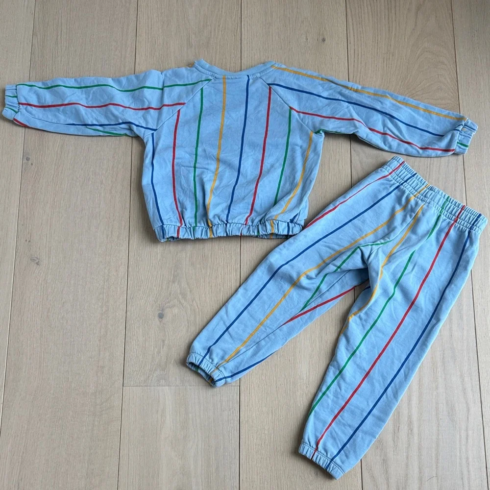 Mini Rodini Light Blue Rainbow Stripe Sweatshirt & Joggers Set